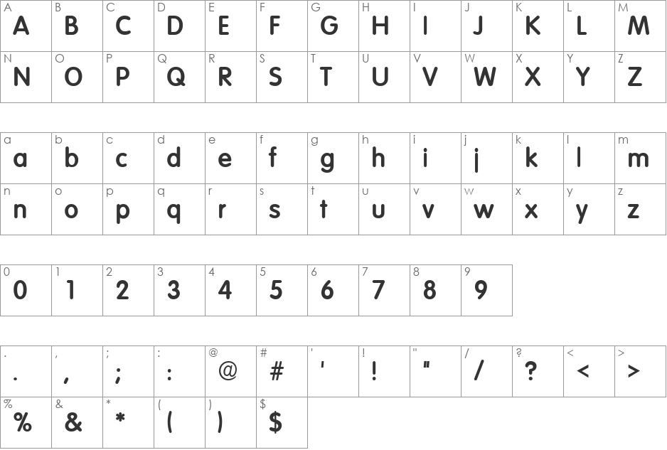 Elementary Heavy SF font character map preview