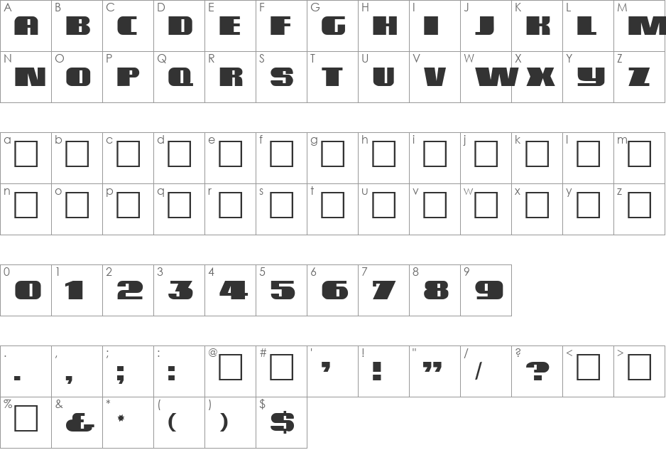 Elephant font character map preview