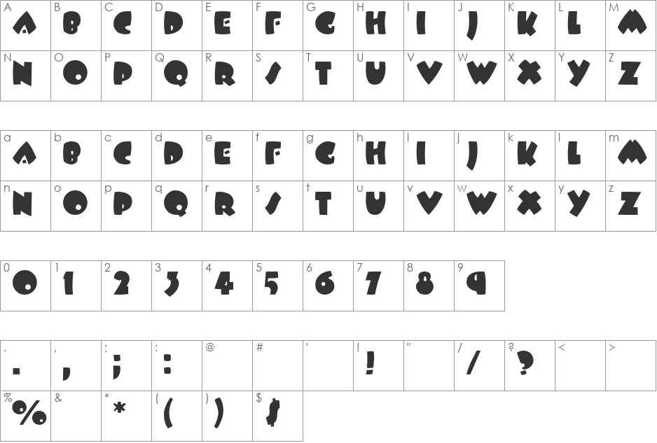 Elephant font character map preview