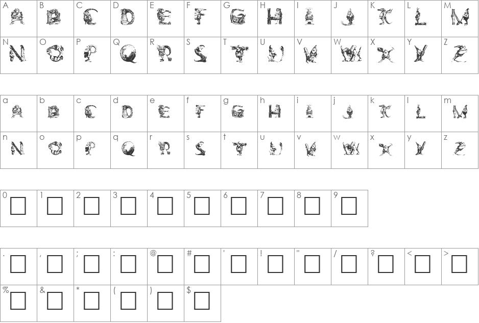 Elfabet font character map preview