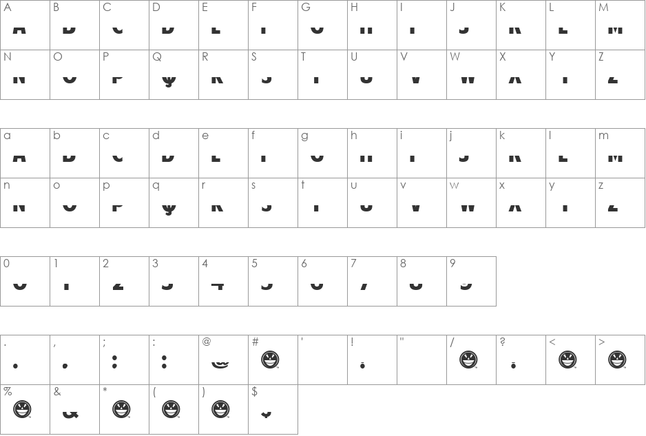 American Purpose font character map preview