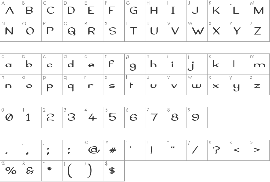 Elfar Normal Bold G98 font character map preview