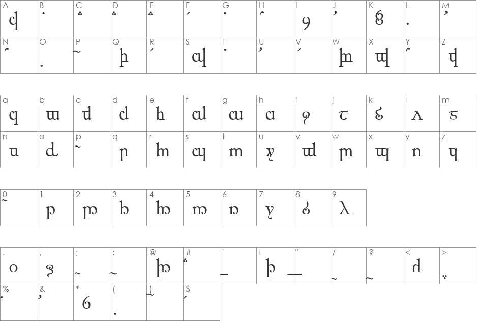 Elfic Caslin font character map preview