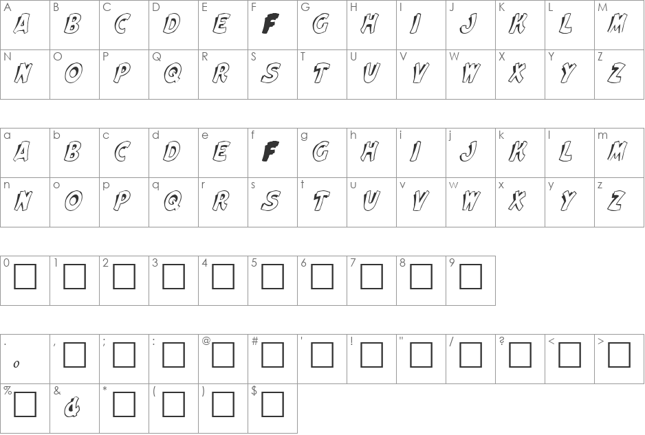 ELFRIDA font character map preview