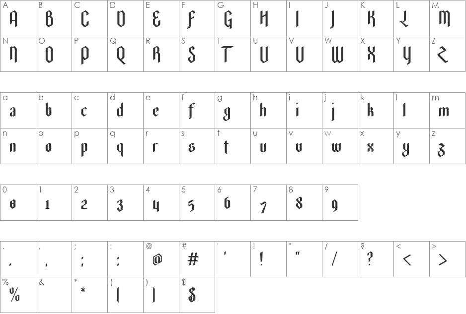Elganis font character map preview