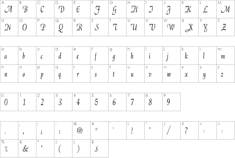 ElGar Cn font character map preview