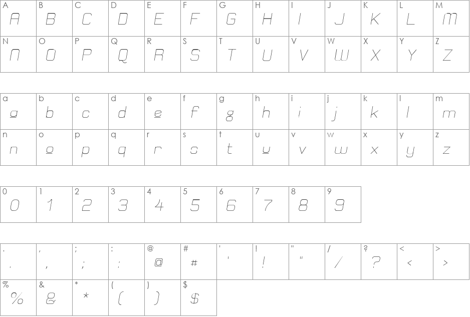 Elgethy Est Upper font character map preview