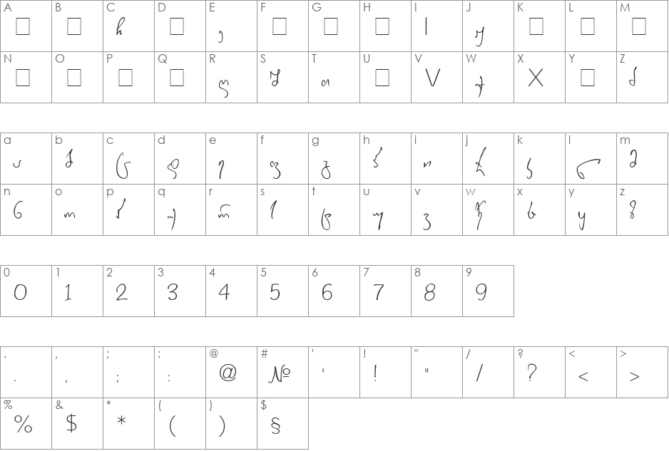 Elguja font character map preview