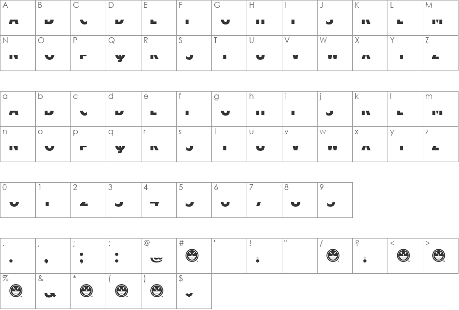 American Purpose STRIPE 1 font character map preview