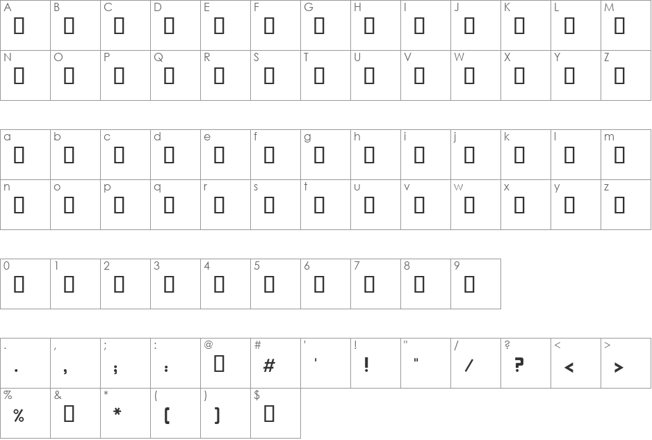 Elham font character map preview