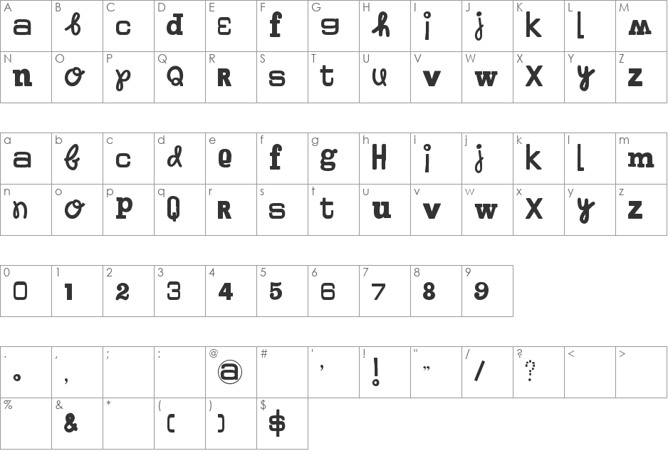 Elise font character map preview