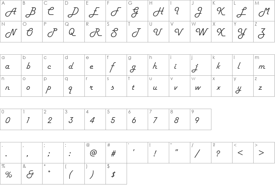 American Retro font character map preview