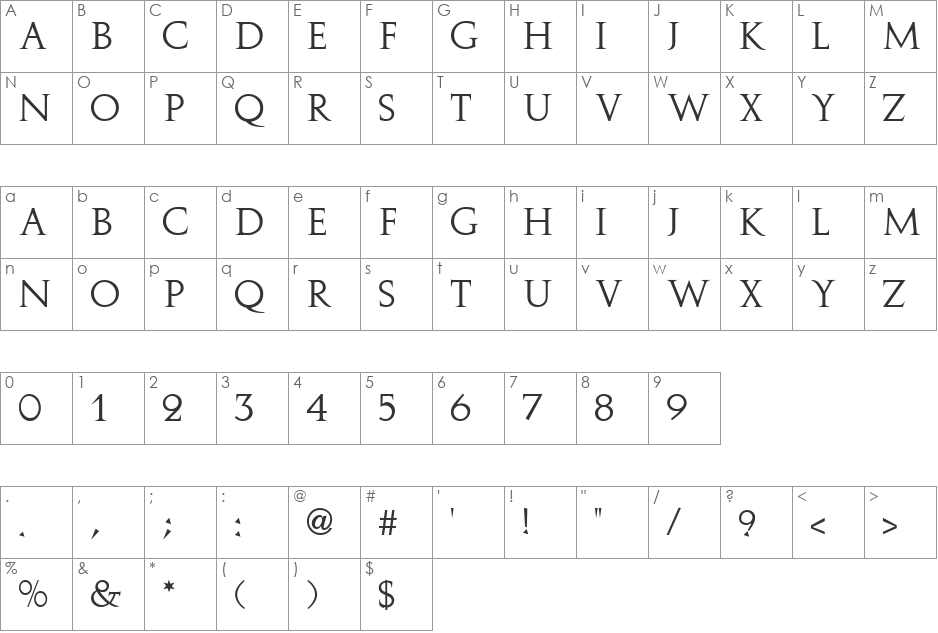 Eliza font character map preview