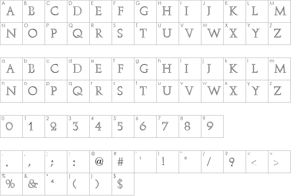 Eliza Facia font character map preview