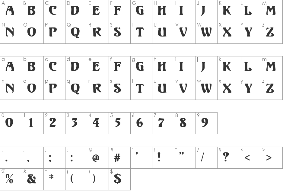 Elizabeta Modern font character map preview