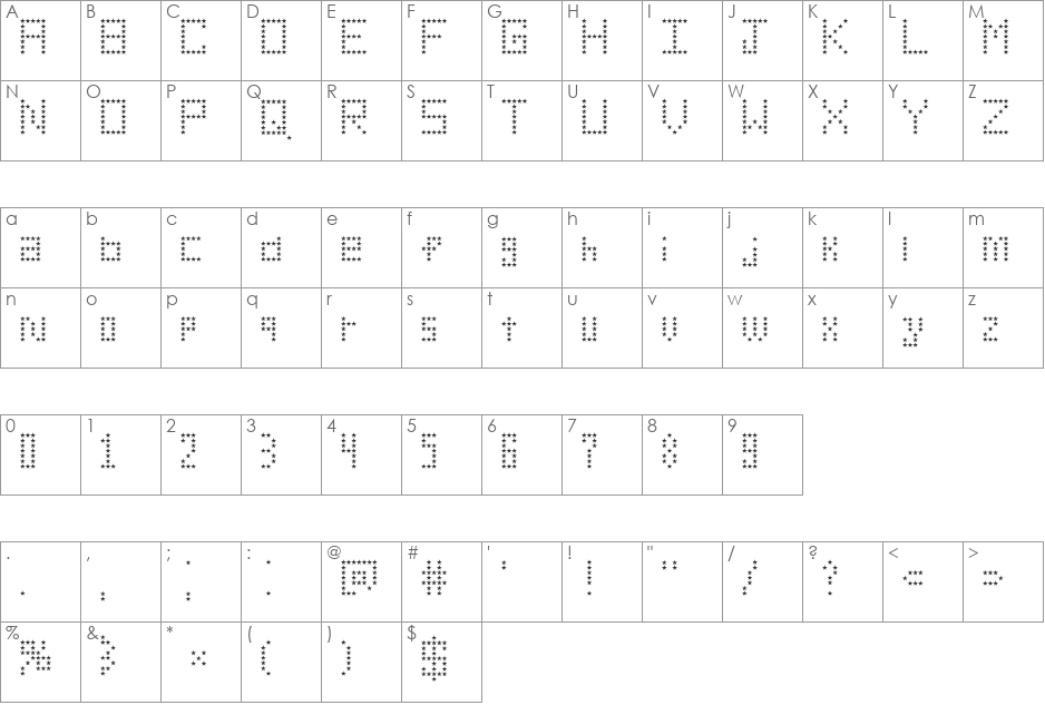 American Star font character map preview
