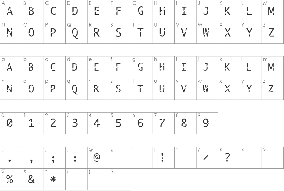 ABCThru font character map preview