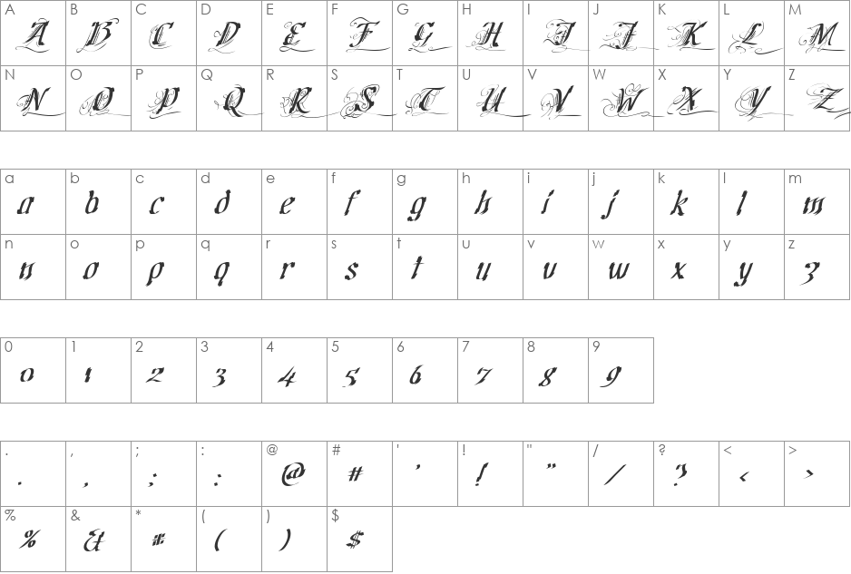 Elizabeth 2 font character map preview