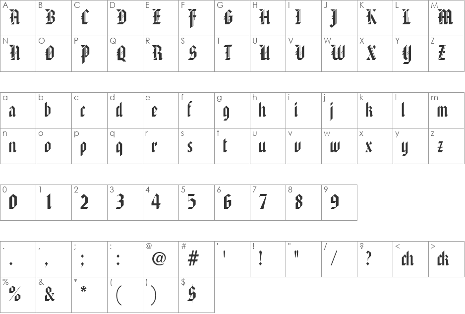 American Text font character map preview