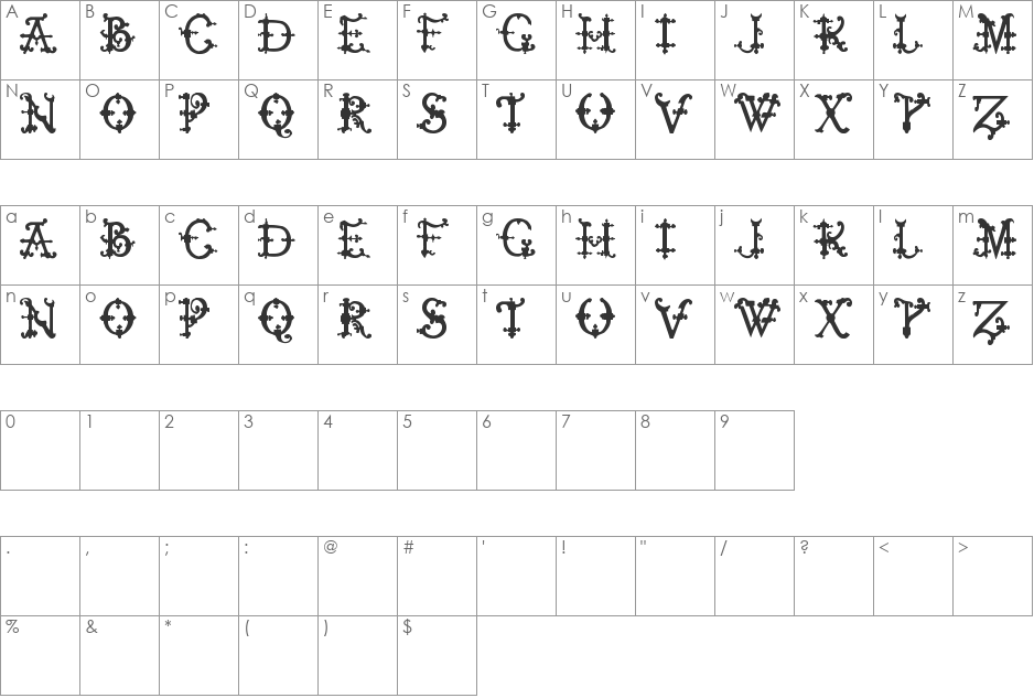 Elizabethan Initials tfb font character map preview