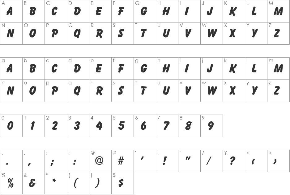 ElizabethBecker font character map preview