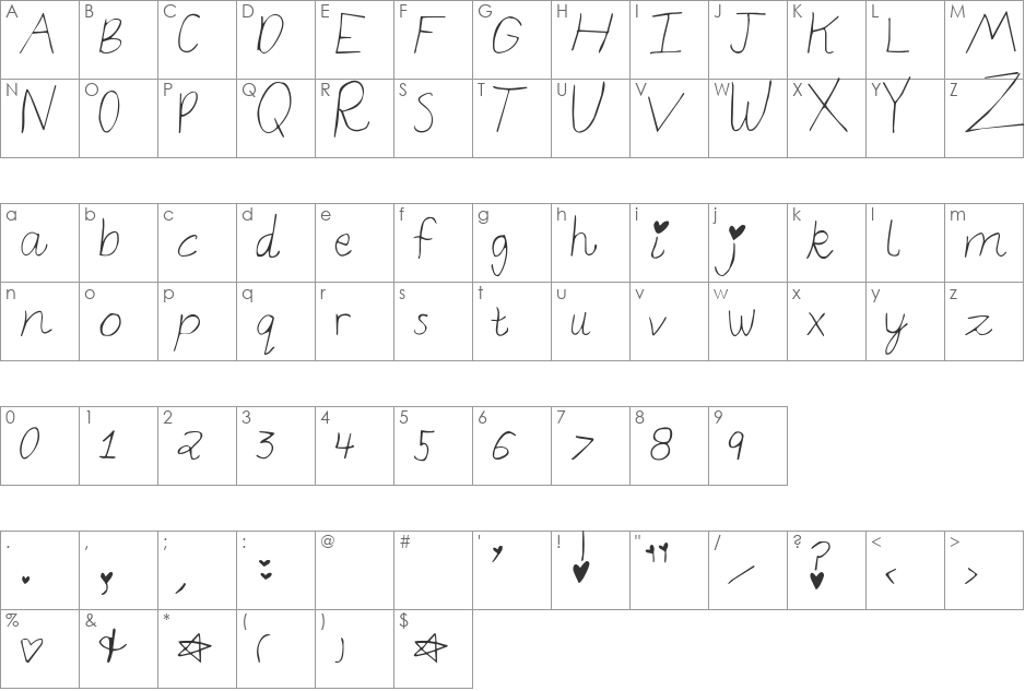 elizajane font character map preview