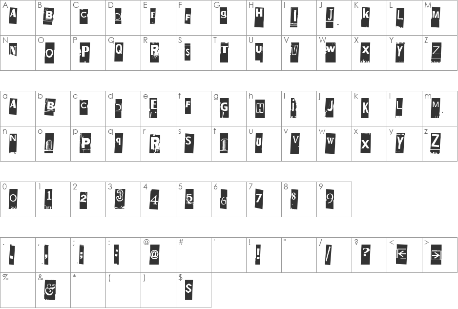 Ellet niin font character map preview
