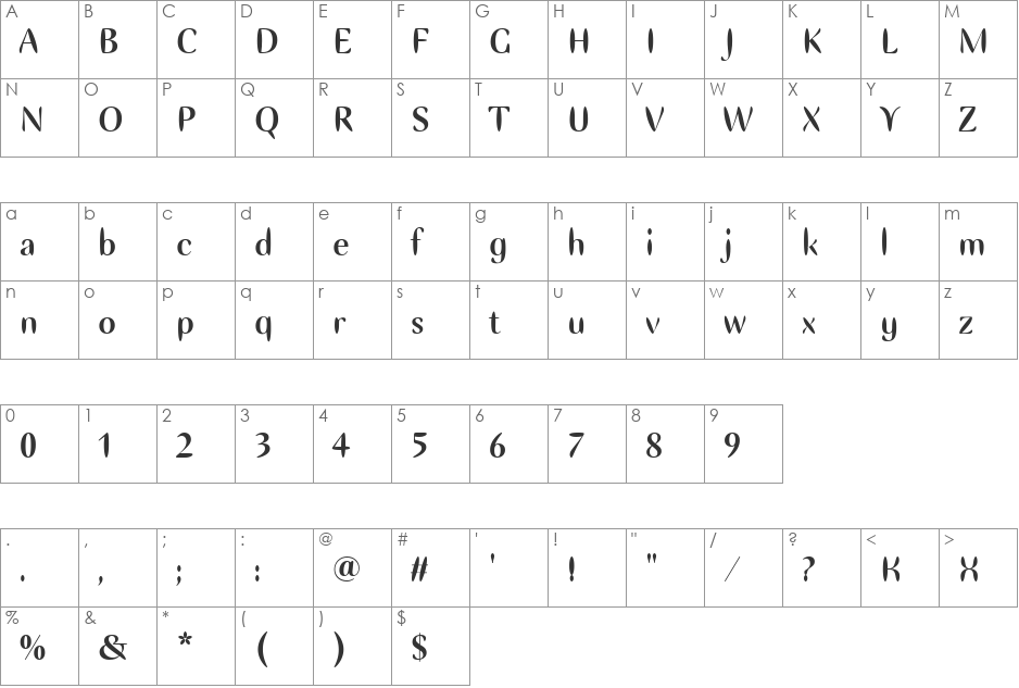 EllipseITC font character map preview