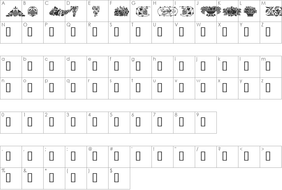 Americana font character map preview