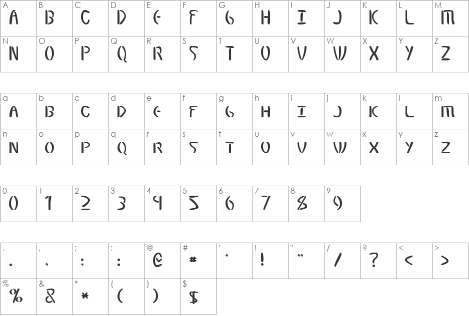 Elminster font character map preview