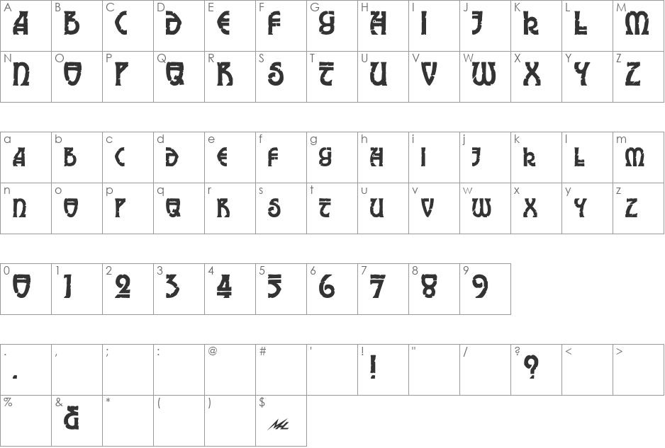 Elric font character map preview