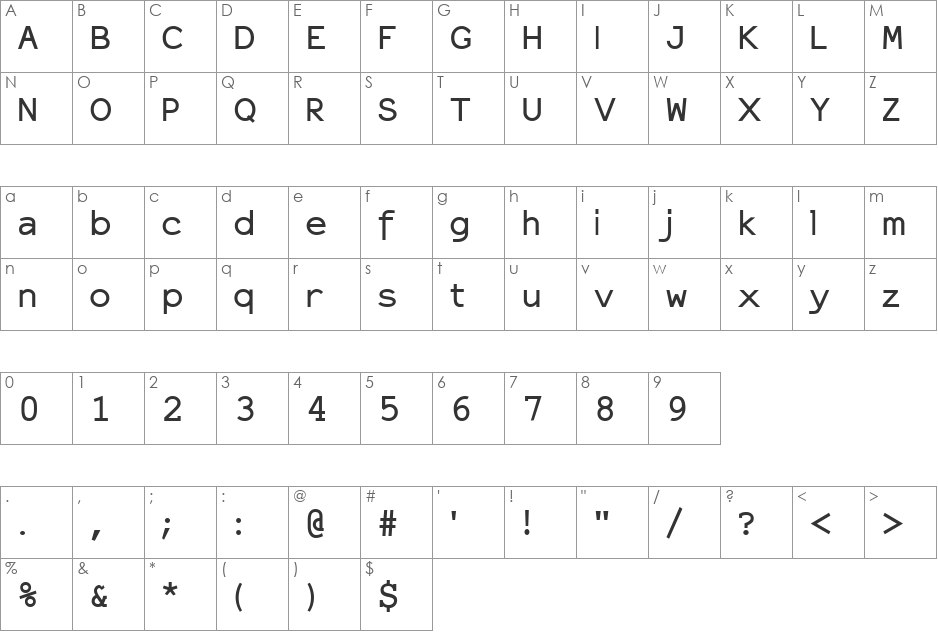 ElroNet Proportional font character map preview