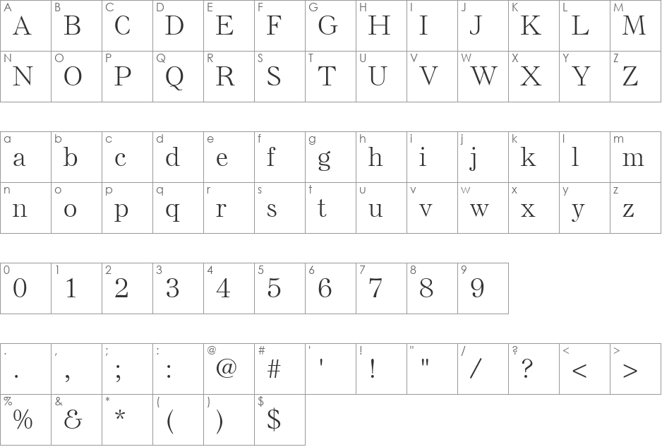 Else LT Light font character map preview