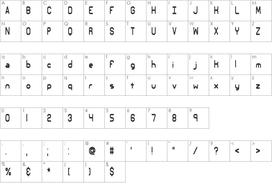 Elsewhere BRK font character map preview