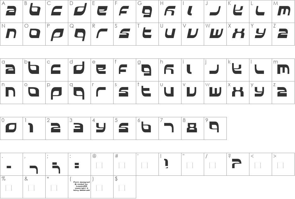Elside font character map preview