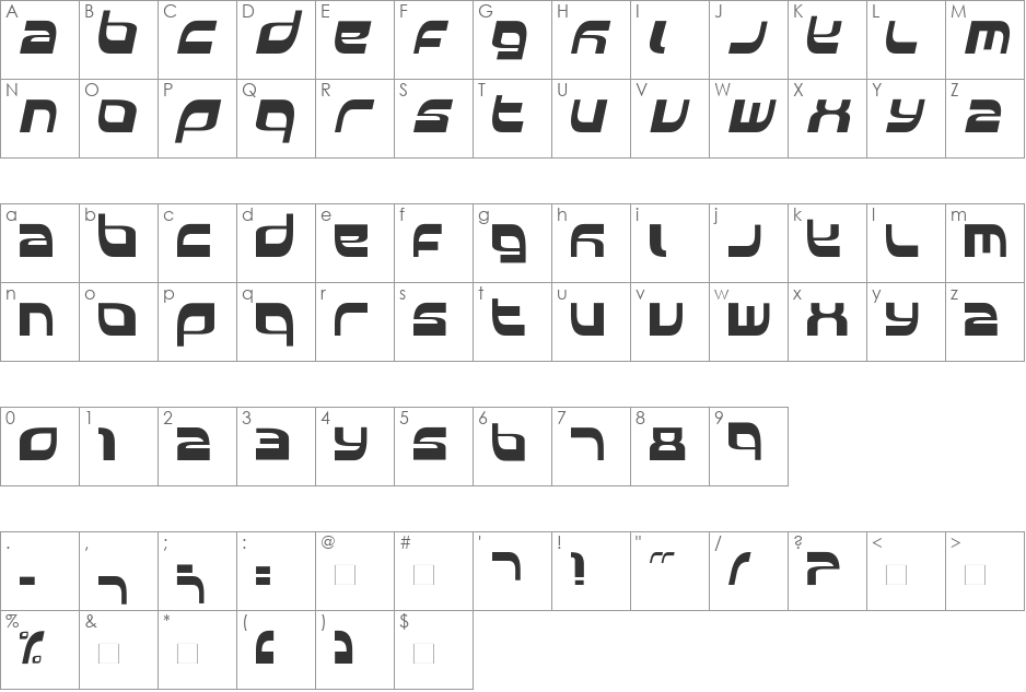 Elside font character map preview