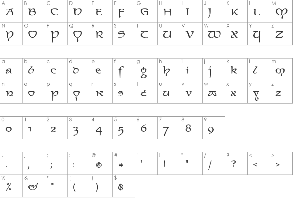 ElvenNormal font character map preview