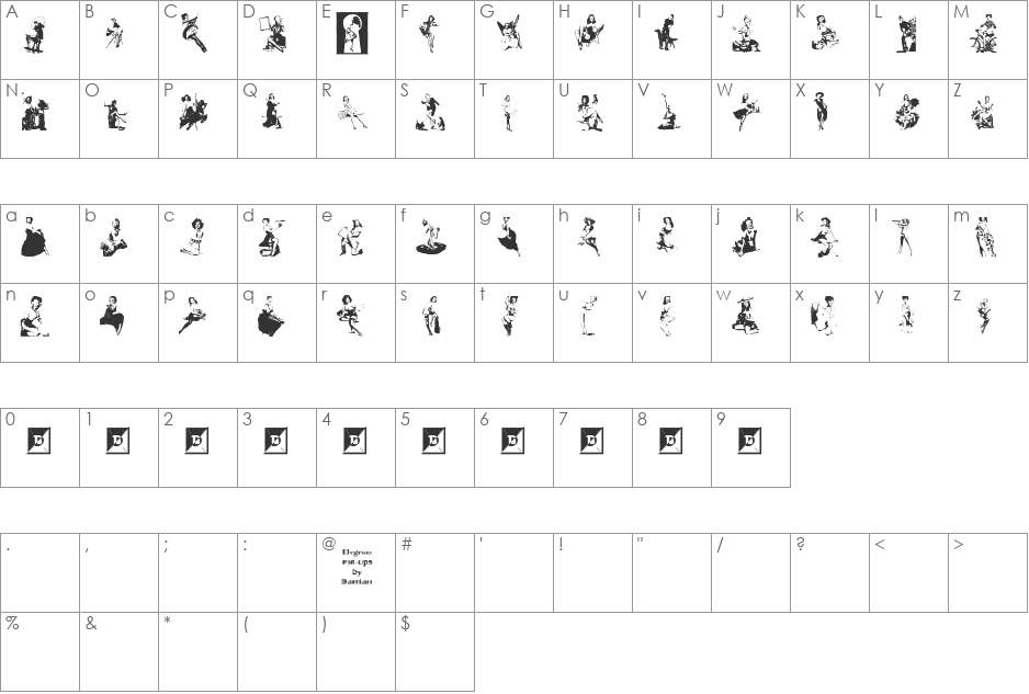 Elvgren Pin-ups font character map preview