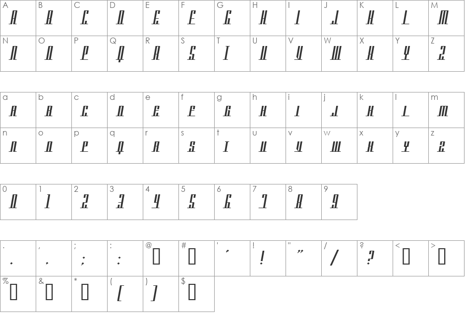 Americana Dreams SC font character map preview