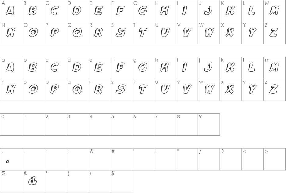 Elwood Italic font character map preview