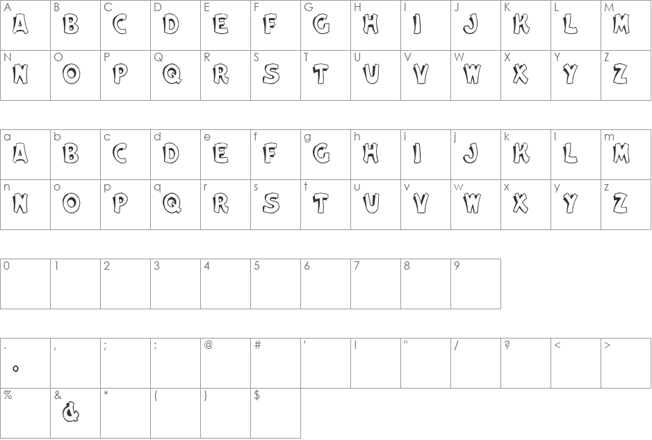 Elwood Th font character map preview