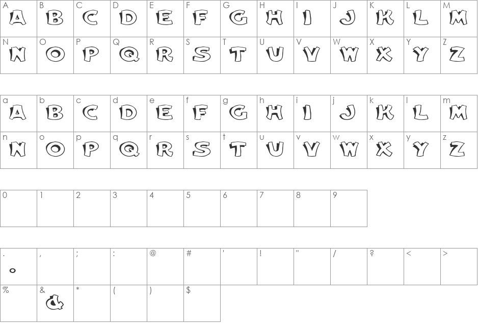 Elwood Wd font character map preview