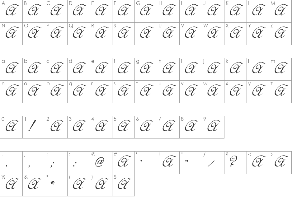 Elzevir font character map preview