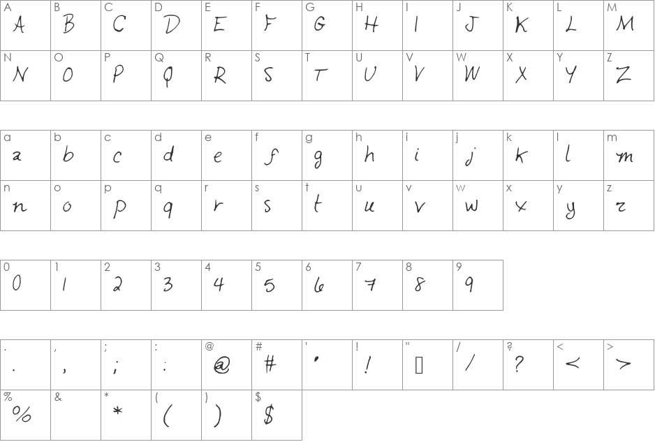 EmberlornaHand font character map preview