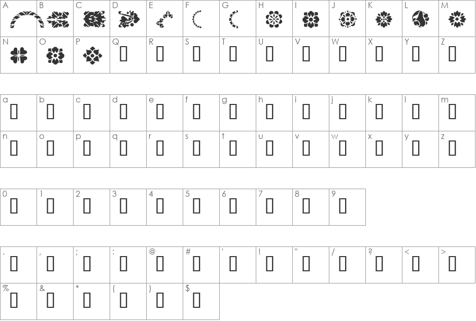 Americana Two font character map preview