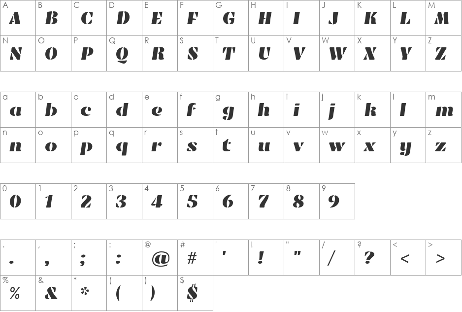 Emblema One font character map preview