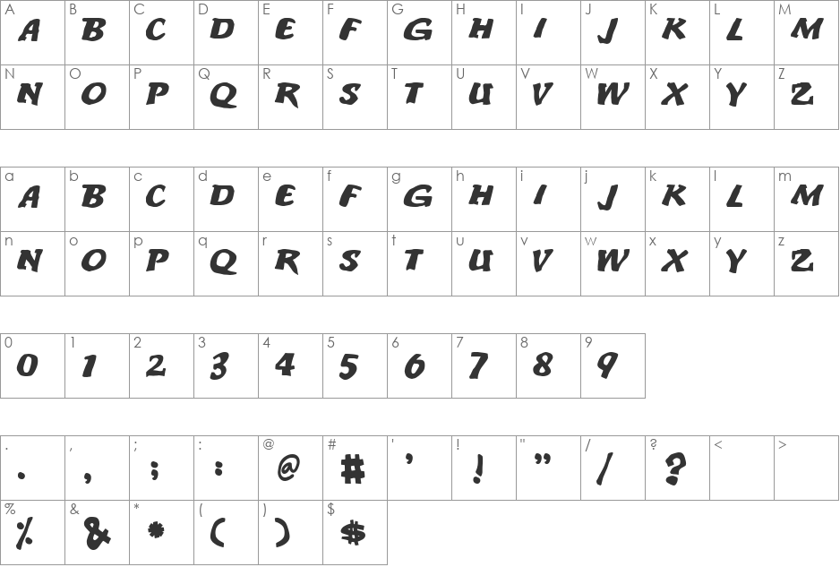 emboss font character map preview