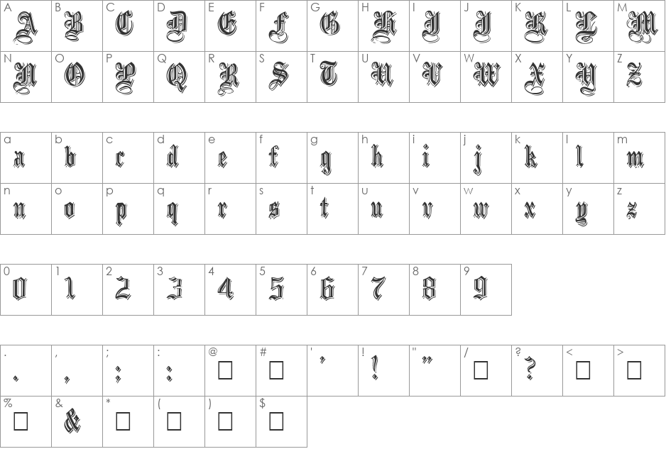 EmbossedBlack font character map preview