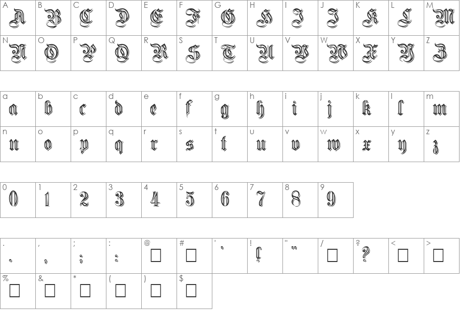 EmbossedGermanica font character map preview