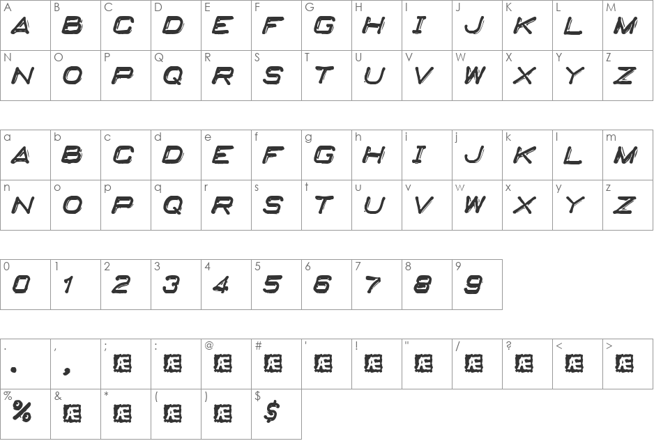 Embossing Tape 2 BRK font character map preview